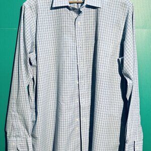 Brooks Brothers Blue Grid Dress Shirt – Size 16½ 35 – Long Sleeve, Classic Fit